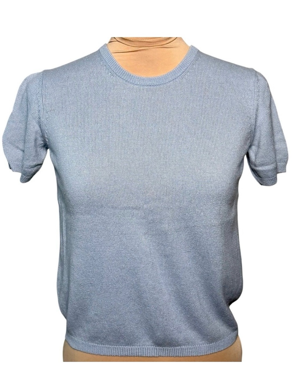 Josephine Chaus Cashmere Silk Knit Top Blue Short Sleeve Blouse Petite Small